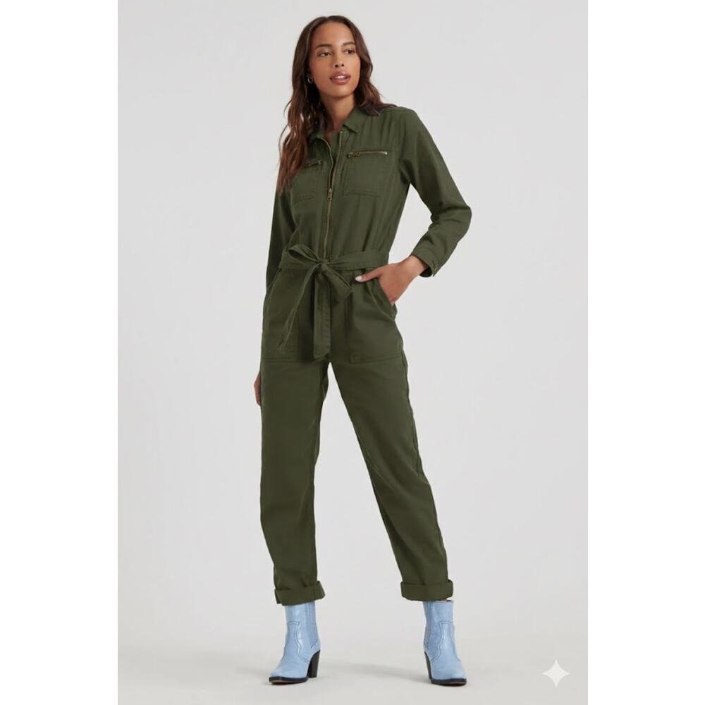 Lucky Brand Tie Front Jumpsuit in Beetle Green